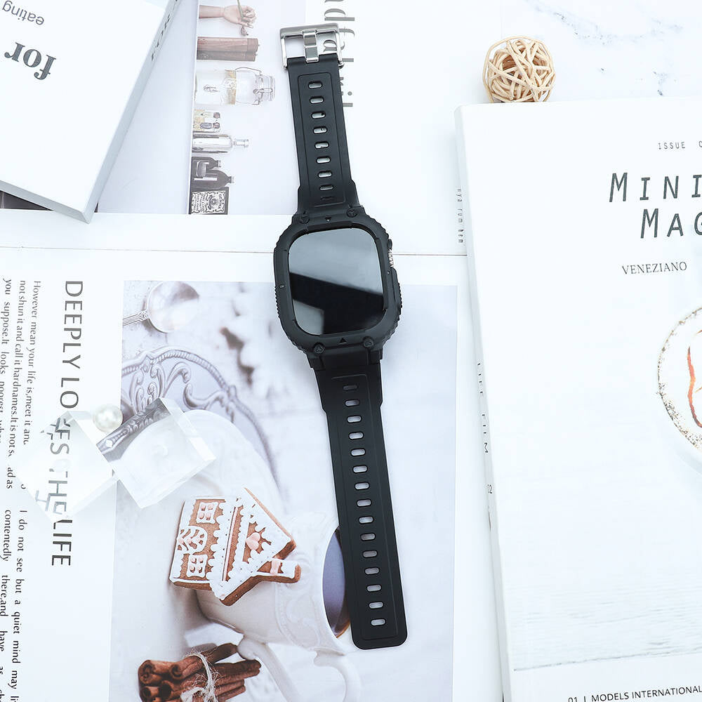 Apple Watch Ultra 49mm Wiwu Wi-WB014 Armor Serisi 2in1 Sert PC Kasa Koruyuculu Silikon Kordon Siyah