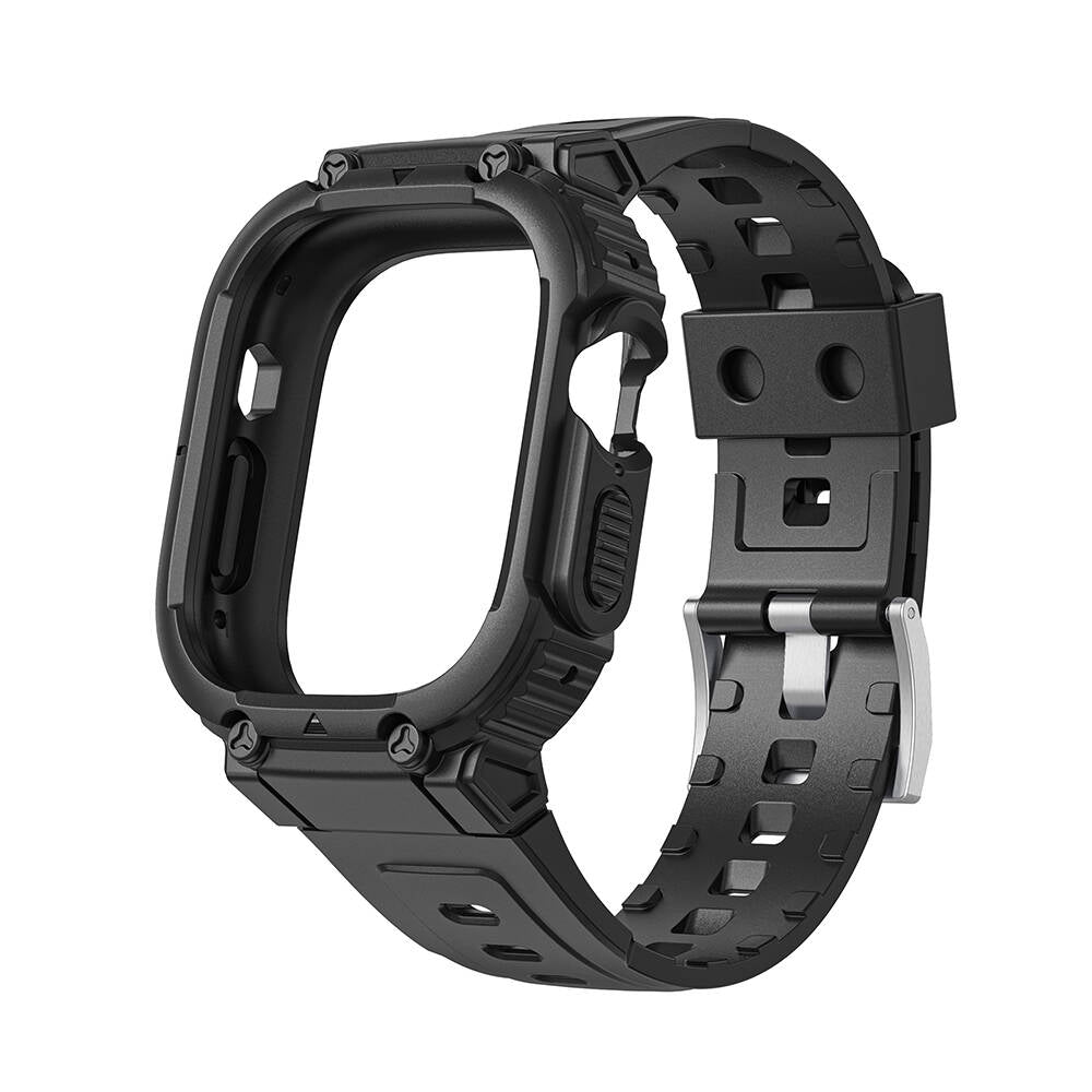 Apple Watch Ultra 49mm Wiwu Wi-WB014 Armor Serisi 2in1 Sert PC Kasa Koruyuculu Silikon Kordon Siyah