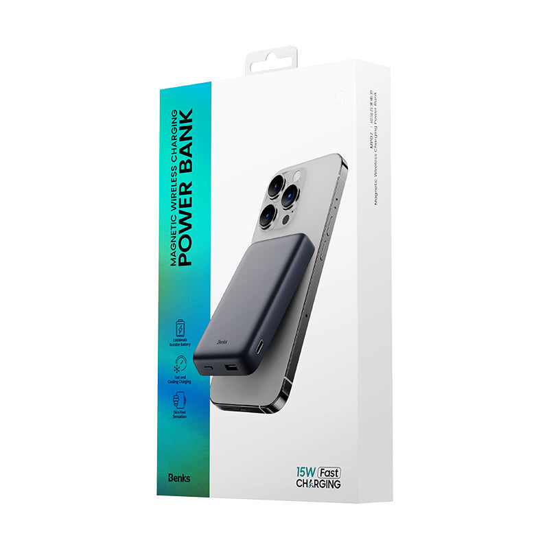 Benks MP07 Magsafe Magnetik İnce Tasarımlı Powerbank 10000mAh iPhone 12-13-14 Serisi Siyah