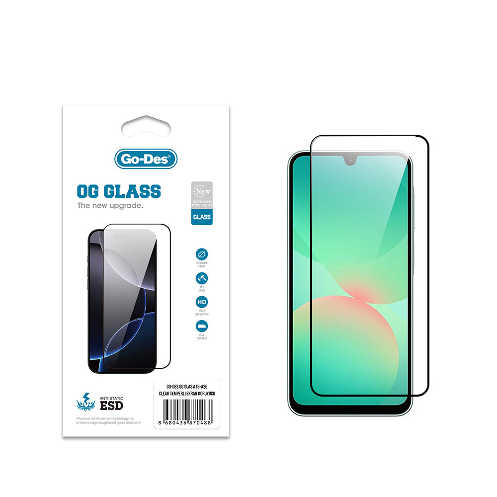 Galaxy A16 Go Des OG Glass Antistatik Temperli Cam Ekran Koruyucu Şeffaf