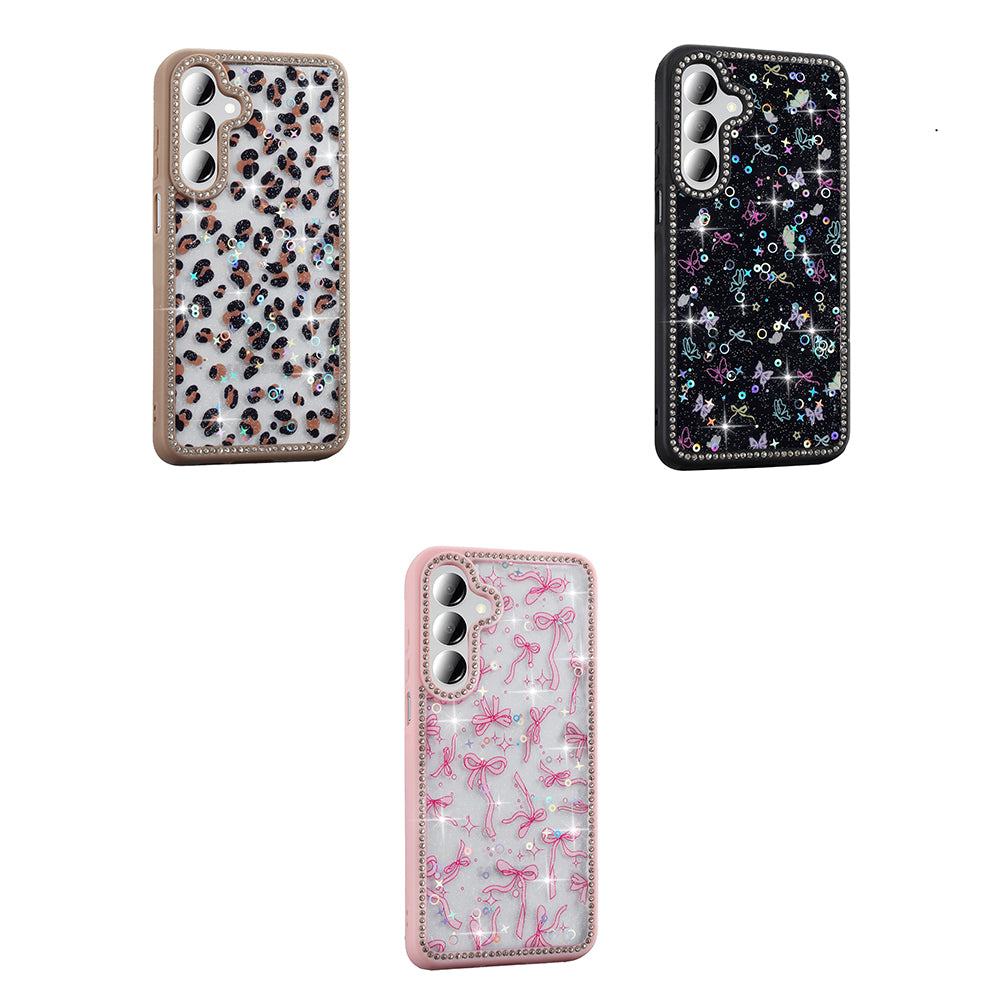 Galaxy A16 Kılıf Taşlı ve Simli Tasarım Zore Azra Kapak Pembe