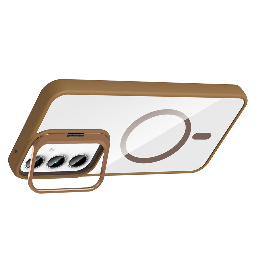 Galaxy A55 Kılıf Standlı ve Kamera Lens Hediyeli M-Safe Şarj Özellikli Zore Etro Kapak Derin Mor