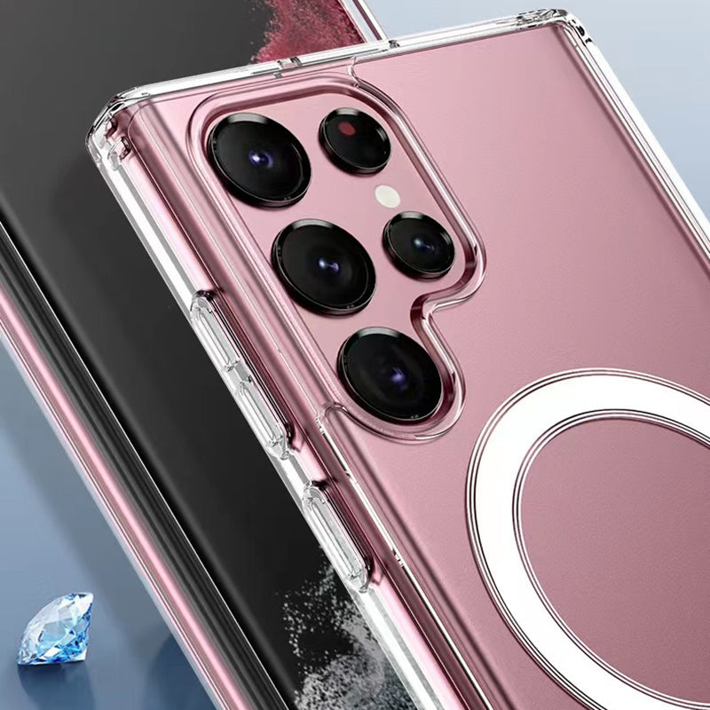 Galaxy S23 Ultra Kılıf Zore M-safe Şarj Özellikli Şeffaf Sert PC Zore Embos Kapak Renksiz