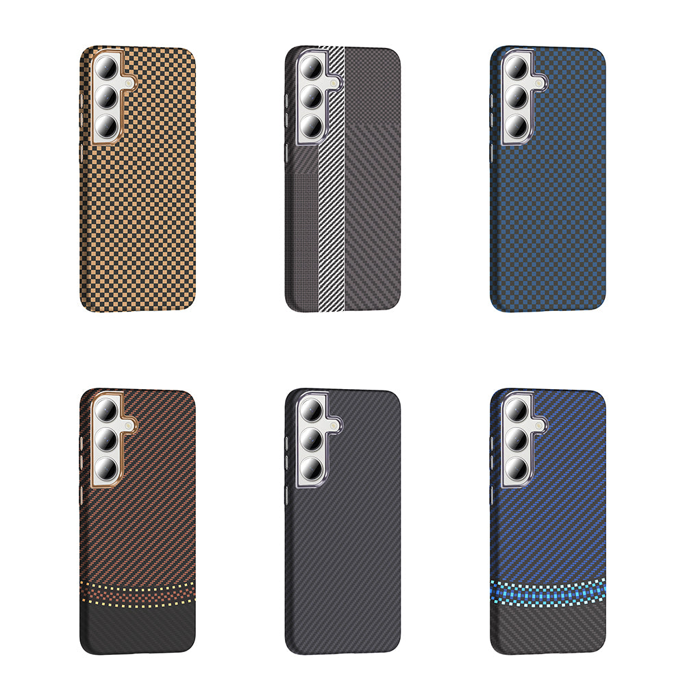 Galaxy S24 FE Kılıf M-safe Şarj Özellikli Karbon Fiber Görünümlü Zore Gros Kapak Siyah-Lacivert