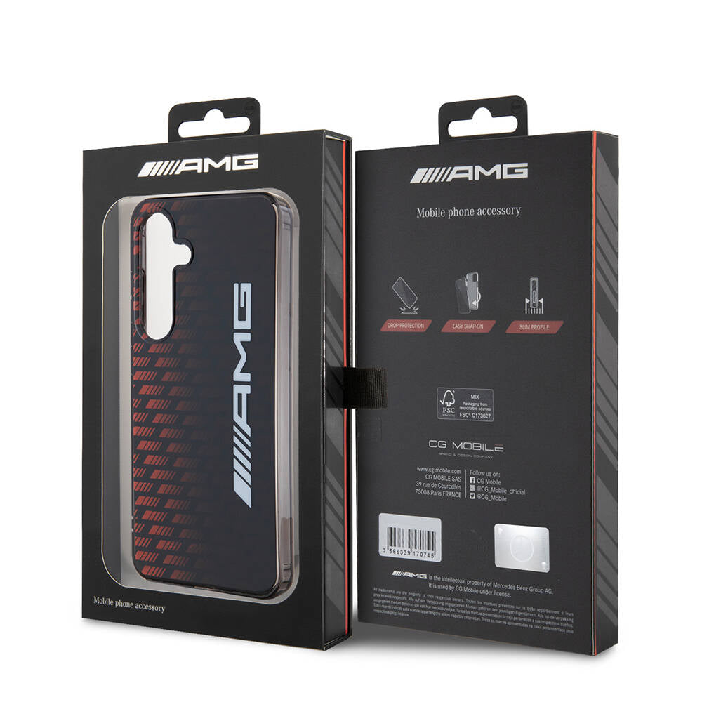 Galaxy S24 Kılıf AMG Orjinal Lisanslı Çift Katmanlı Büyük Logolu Dörtgen Şerit Desenli Kapak Siyah