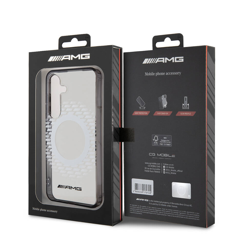 Galaxy S24 Kılıf AMG Orjinal Lisanslı Magsafe Şarj Özellikli Eşkenar Dörtgen Desenli Transparan Kapak Renksiz