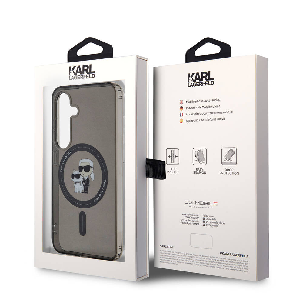 Galaxy S24 Kılıf Karl Lagerfeld Orjinal Lisanslı Magsafe Şarj Özellikli Karl & Choupette IML Baskılı Kapak Siyah
