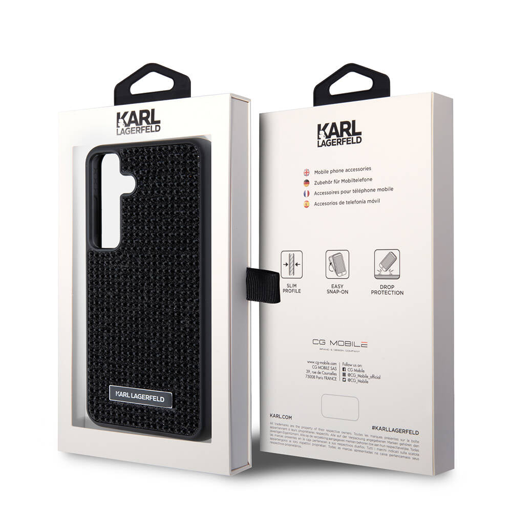 Galaxy S24 Kılıf Karl Lagerfeld Taşlı Metal Logo Orjinal Lisanslı Kapak Gümüş