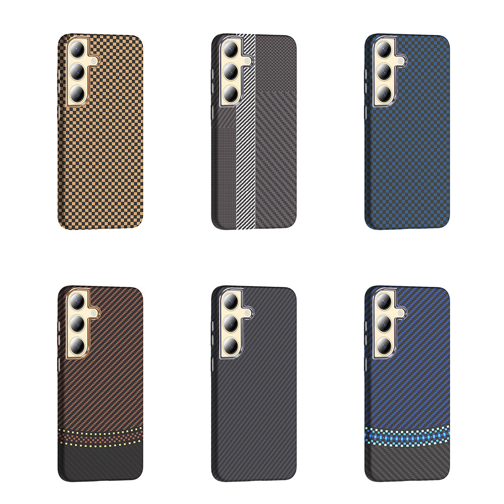 Galaxy S24 Kılıf M-safe Şarj Özellikli Karbon Fiber Görünümlü Zore Gros Kapak Desert Titanyum