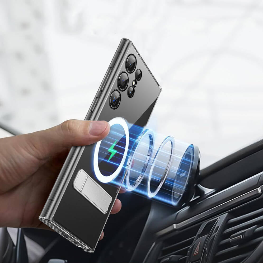 Galaxy S24 Plus Kılıf Magsafe Şarj Özellikli Kamera Korumalı Standlı Wiwu KCC-025 Aurora Serisi Kapak Şeffaf