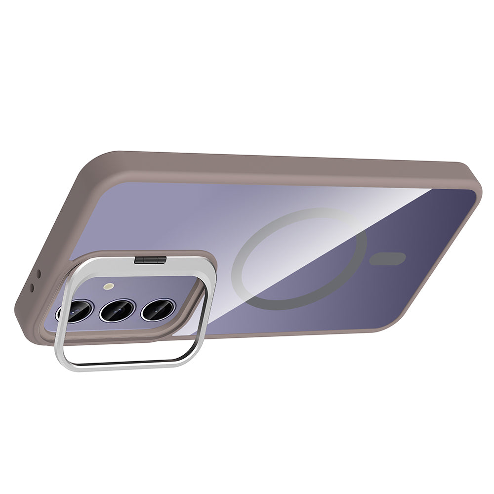 Galaxy S24 Plus Kılıf Standlı ve Kamera Lens Hediyeli M-Safe Şarj Özellikli Zore Etro Kapak Lacivert