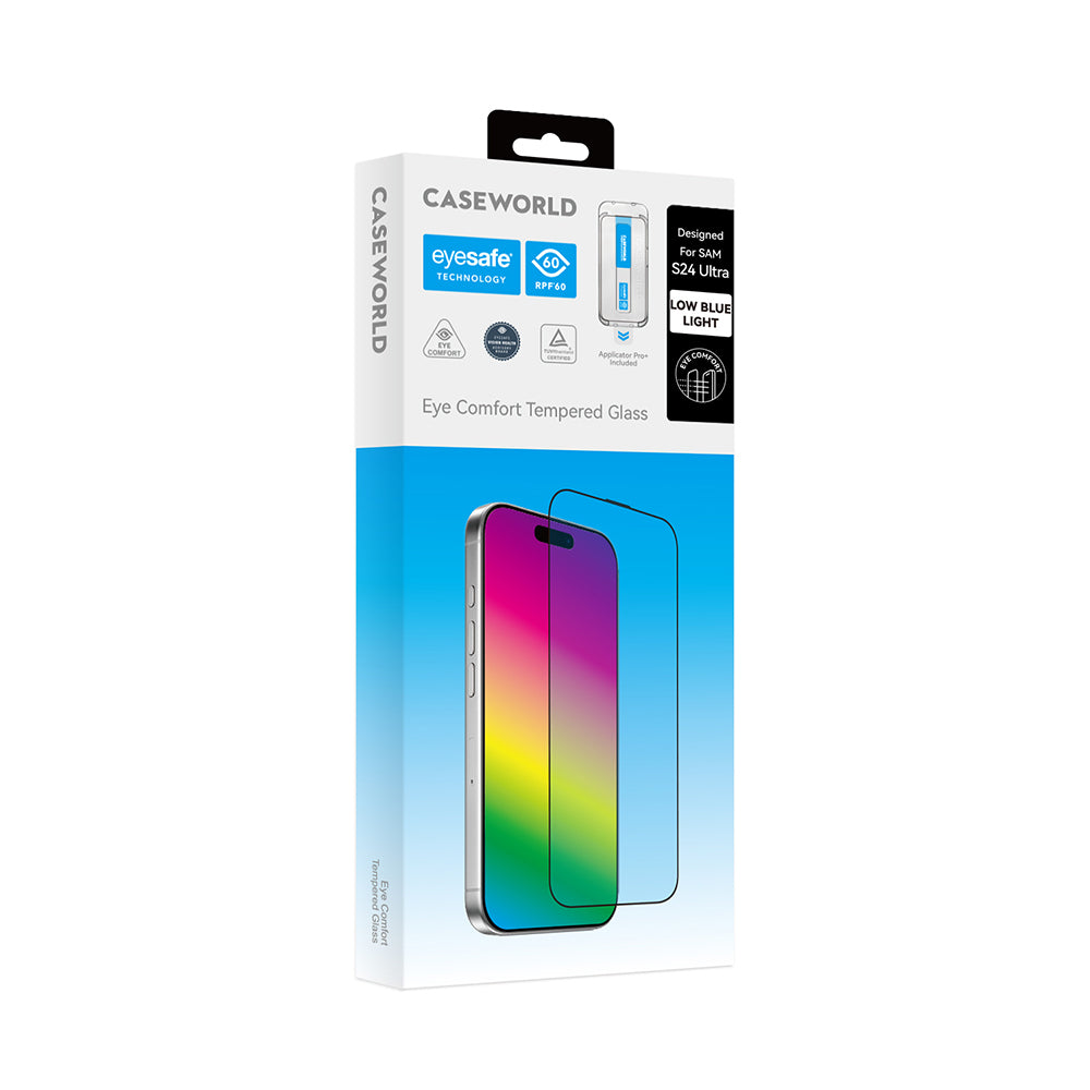 Galaxy S24 Ultra CaseWorld Applicator Serisi 2.5D Eyesafe Mavi Işık Teknolojili 0.25mm Temperli Cam Ekran Koruyucu+ Uygulama Aparatı Şeffaf