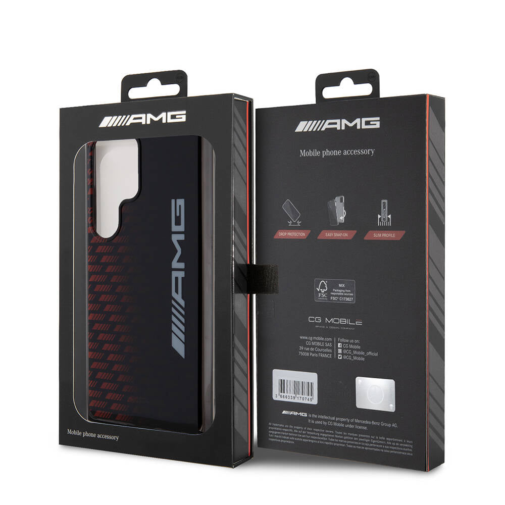 Galaxy S24 Ultra Kılıf AMG Orjinal Lisanslı Çift Katmanlı Büyük Logolu Dörtgen Şerit Desenli Kapak Siyah