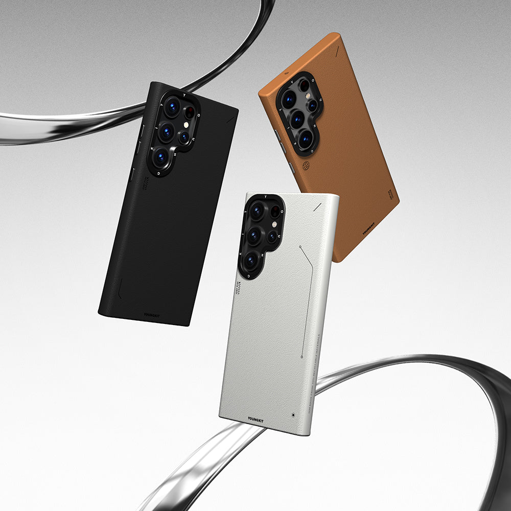 Galaxy S24 Ultra Kılıf M-safe Şarj Özellikli Basit Mat Deri Desenli Youngkit Tech Fashion Serisi Kapak Gümüş