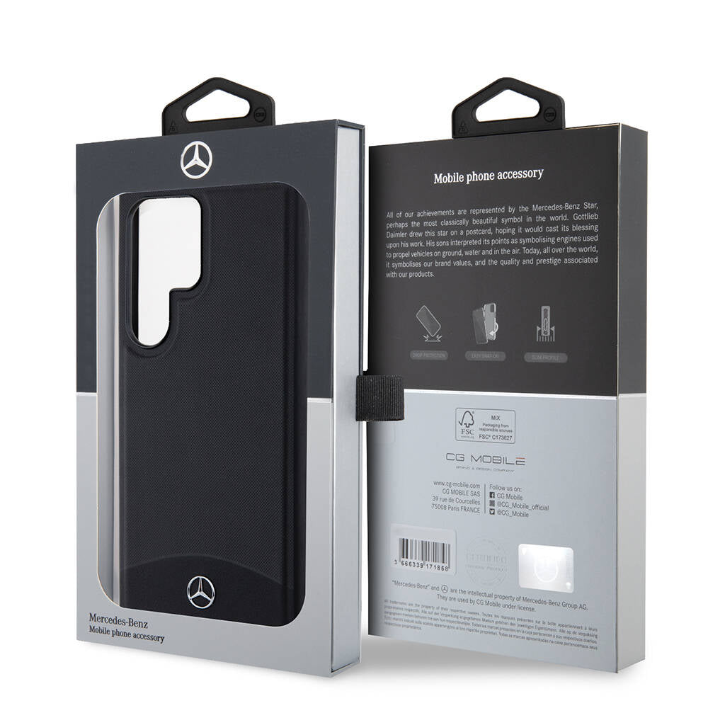Galaxy S24 Ultra Kılıf Mercedes Benz Orjinal Lisanslı Magsafe Şarj Özellikli Deri Dokumalı Sade Kapak Siyah