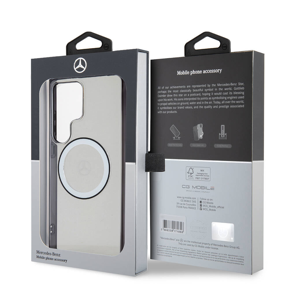 Galaxy S24 Ultra Kılıf Mercedes Benz Orjinal Lisanslı Magsafe Şarj Özellikli PC TPU Transparan Black Ring Kapak Renksiz