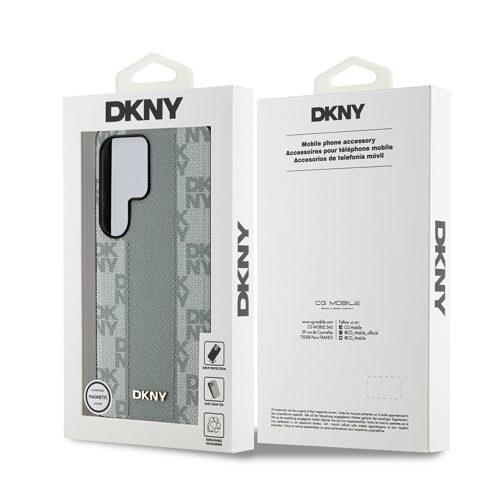 Galaxy S25 Ultra Kılıf DKNY Orjinal Lisanslı M-safe Şarj Özellikli 3D Yazılı Checkered Pattern Kapak Siyah