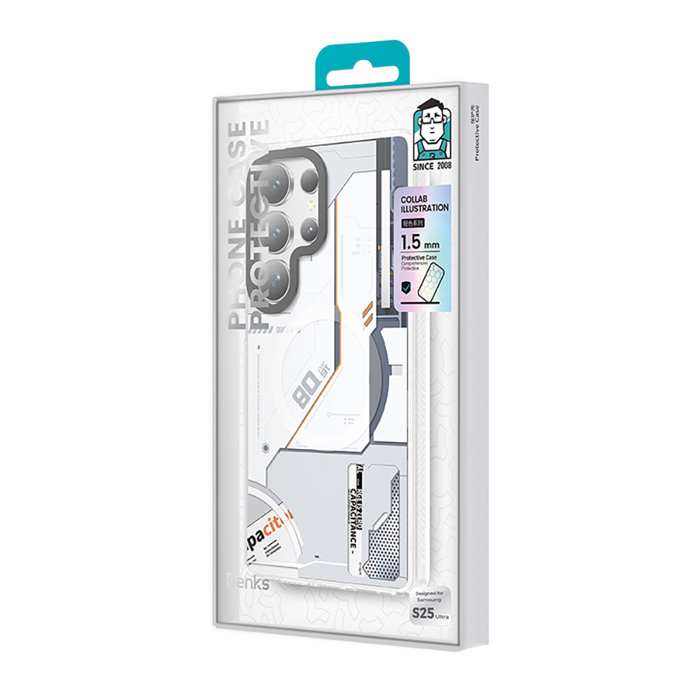 Galaxy S25 Ultra Kılıf Magsafe Şarj Özellikli Benks Dynamic Mecha Serisi Kapak Beyaz