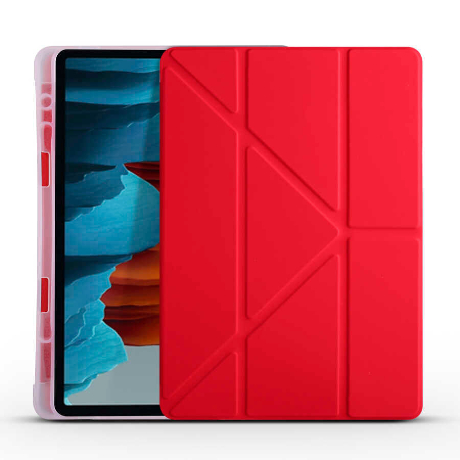 Galaxy Tab S7 Plus T970 Kılıf Zore Tri Folding Kalem Bölmeli Standlı Kılıf Açık Yeşil