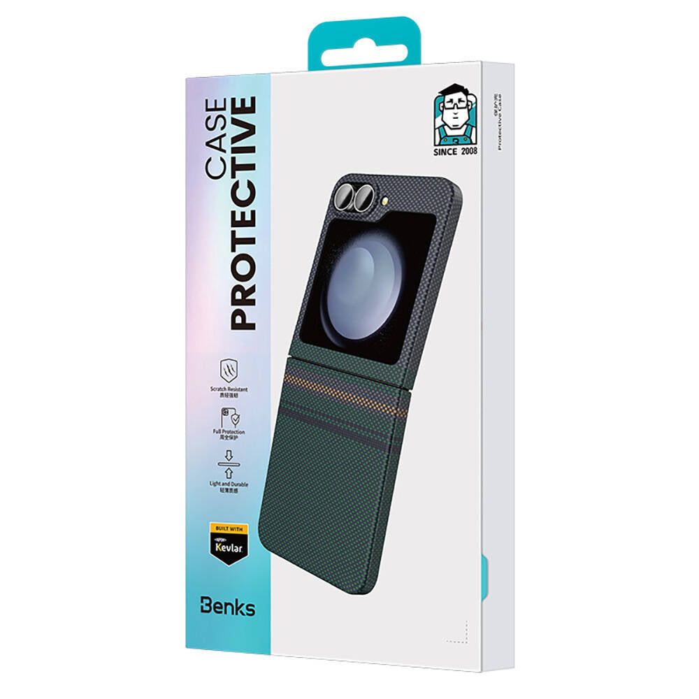 Galaxy Z Flip 6 Kılıf Karbon Fiber Tasarımlı Benks Aurora ArmorAir Kevlar Kapak Siyah