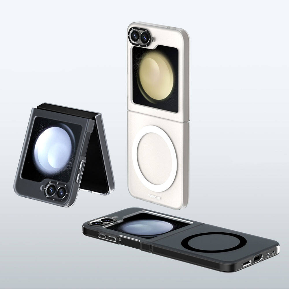 Galaxy Z Flip 6 Kılıf Magsafe Şarj Özellikli Youngkit Hidden Sand Serisi Kapak Beyaz
