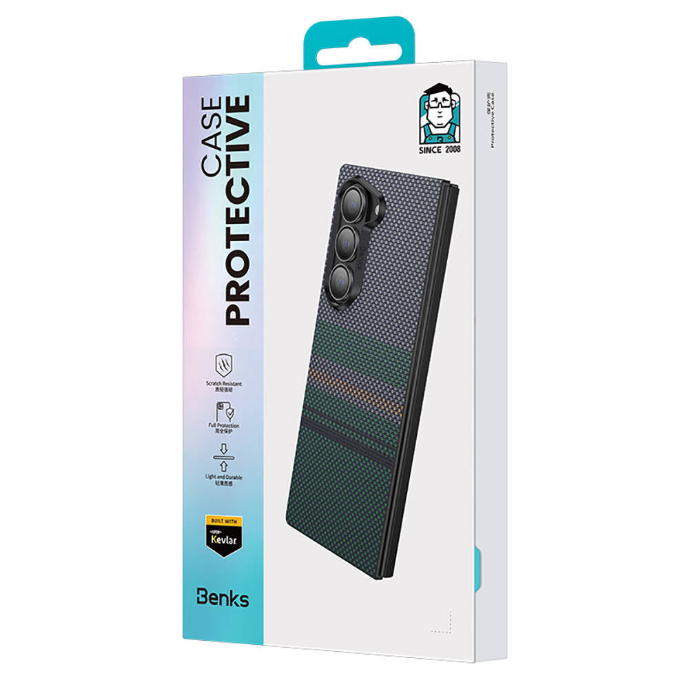 Galaxy Z Fold 6 Kılıf Karbon Fiber Tasarımlı Benks Aurora ArmorAir Kevlar Kapak Siyah