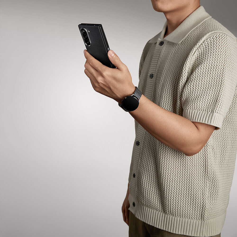 Galaxy Z Fold 6 Kılıf Magsafe Şarj Özellikli 600D Aramid Fiber Pitaka Ultra-Slim Classic Serisi Black-Grey Twill Kapak Siyah-Gri