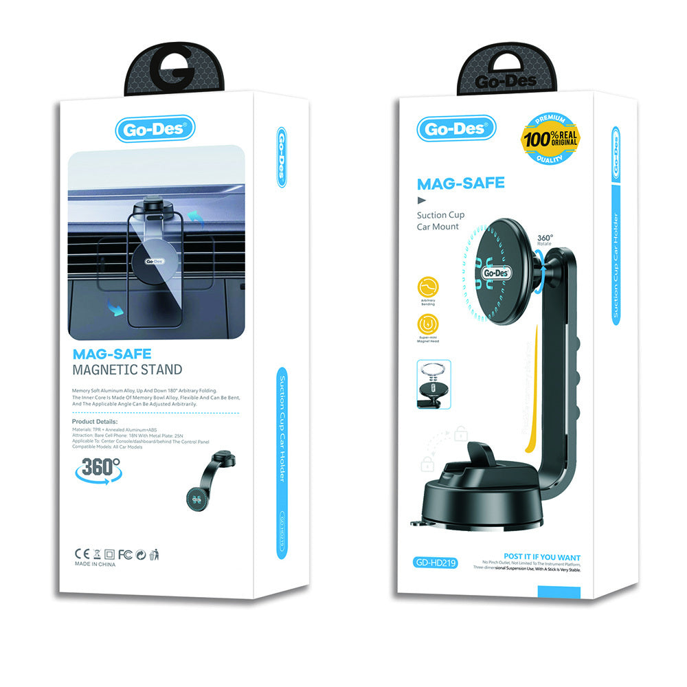 Go Des GD-HD219 Magsafe Magnetik Bükülebilen Vantuzlu Araç Telefon Tutucu Siyah