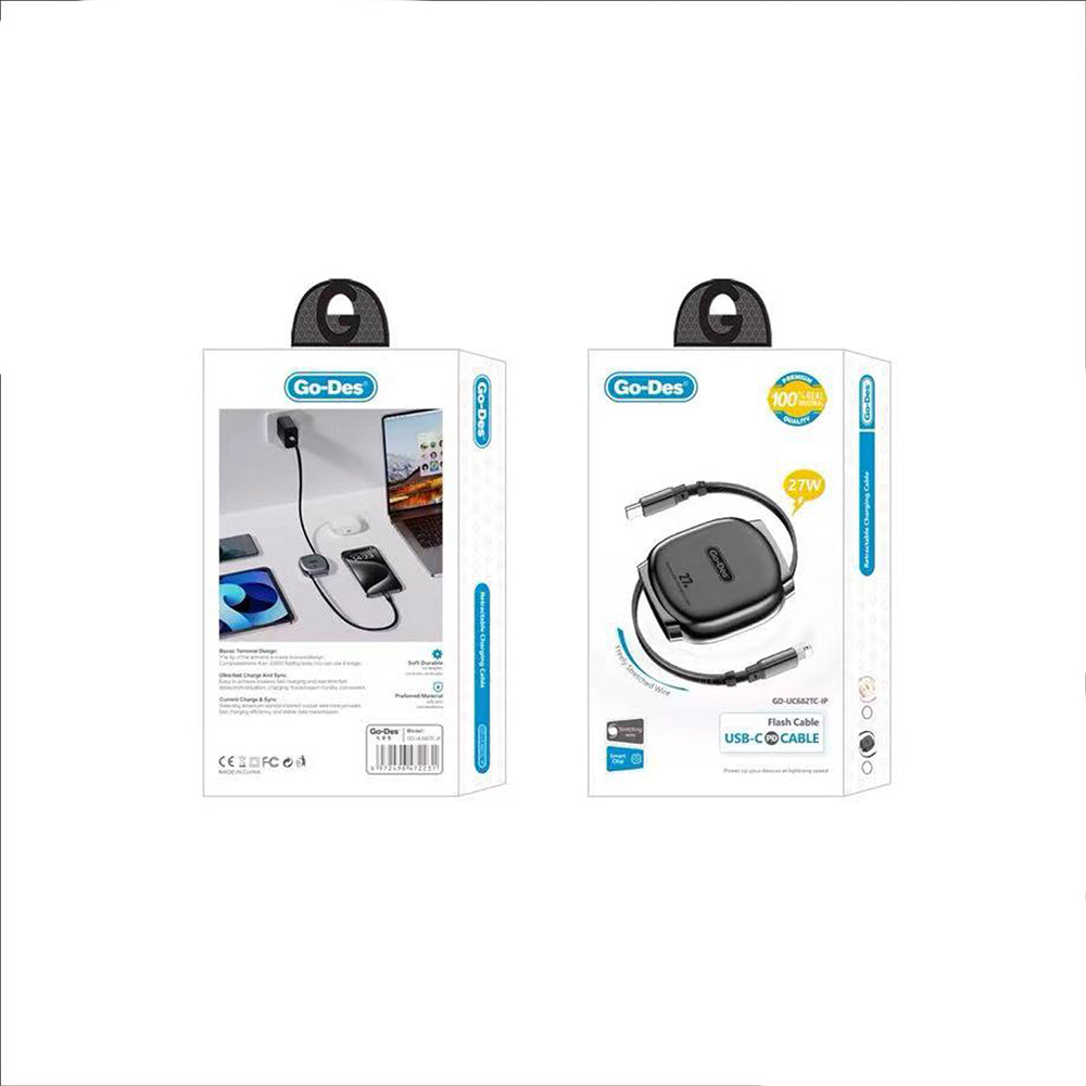 Go-Des GD-UC682 Type-C to Type-C Makaralı Data ve Şarj Kablosu 100W Siyah