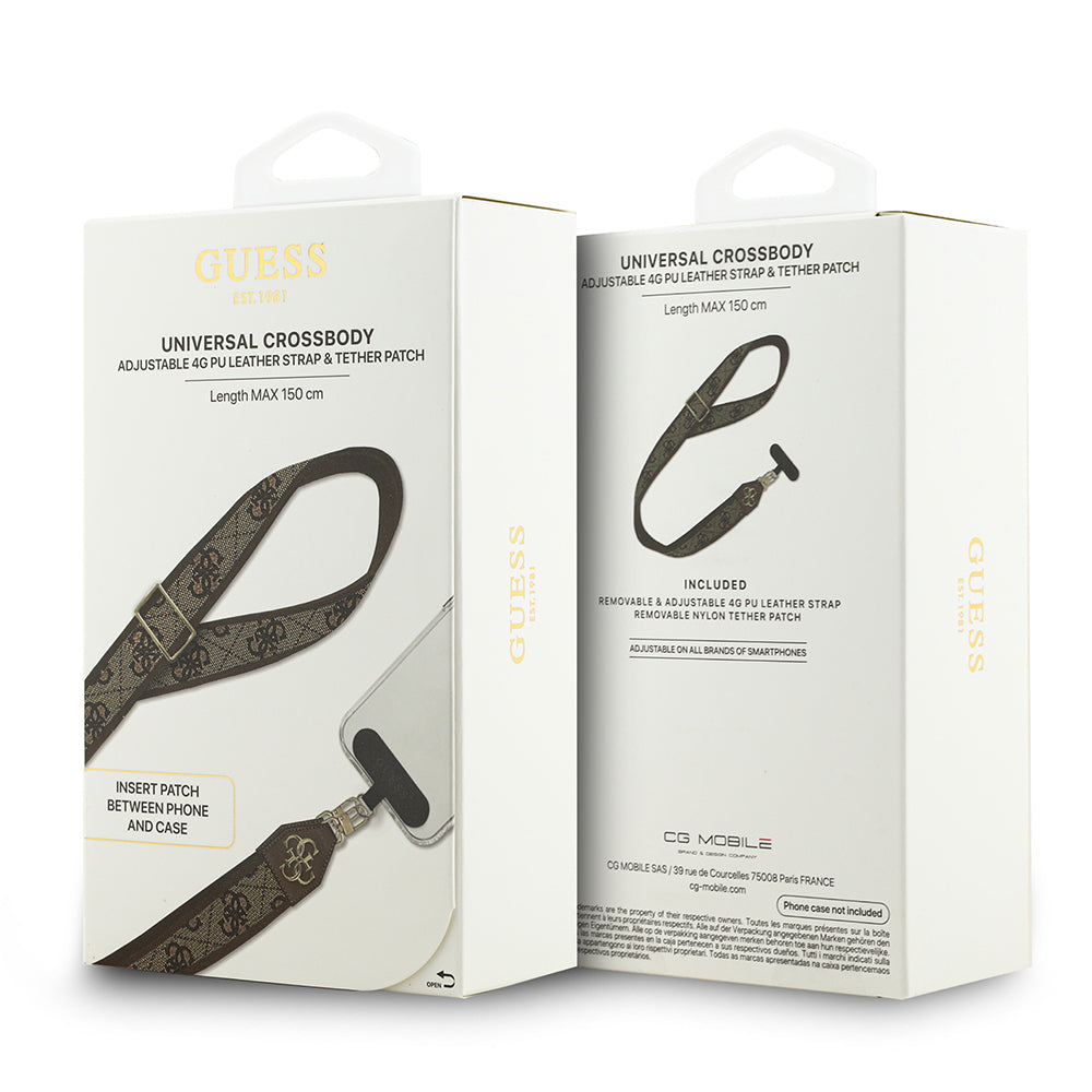 Guess Orjinal Lisanslı 4G Desen ve Metal Logolu Çapraz Vücut Telefon Askı Kayışı 150cm Siyah