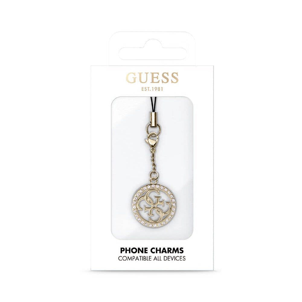 Guess Orjinal Lisanslı 4G Logolu Taşlı Telefon Askı İpi Gold
