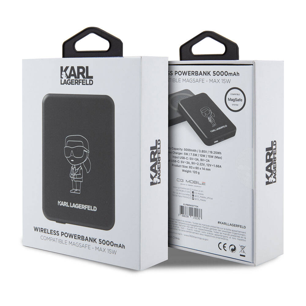Karl Lagerfeld Led Işıklı Göstergeli Magsafe Magnetik Orjinal Lisanslı Powerbank 5000 Mah Siyah