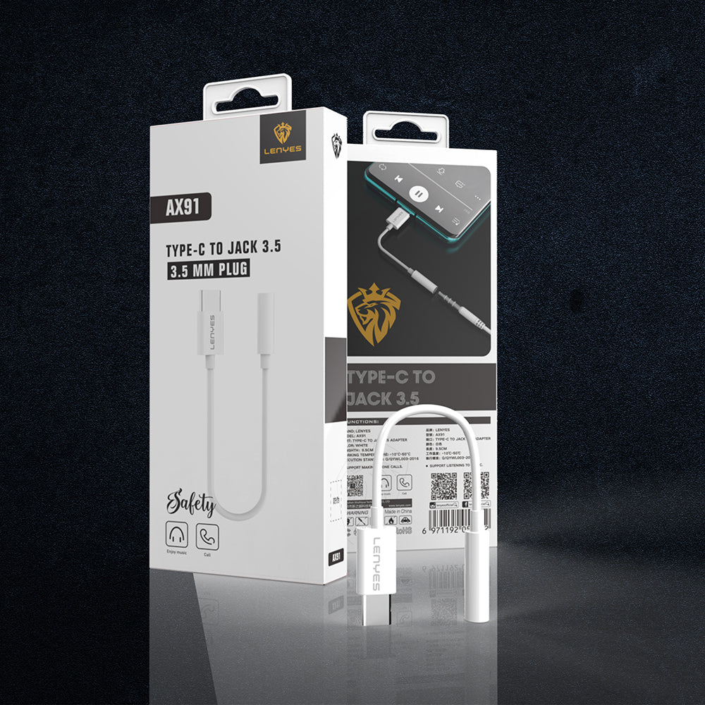 Lenyes AX91 Type-C to 3.5mm Hi-Fi Aux Çevirici Ses Adaptörü Beyaz