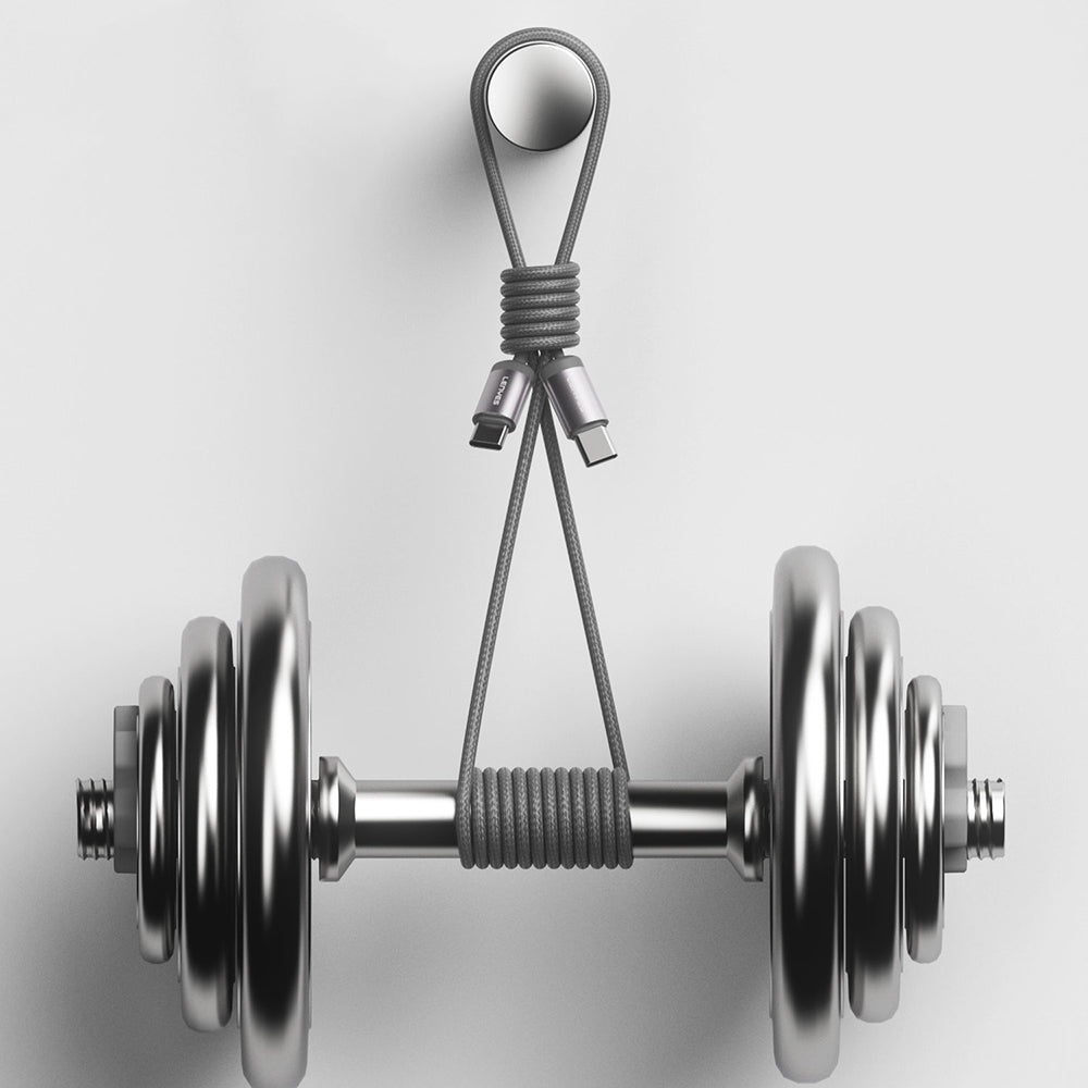 Lenyes LC527 Spiral Magnetik Örgülü Tasarım Type-C to Type-C Hızlı Şarj Özellikli Data ve Şarj Kablosu 60W 1M Gri