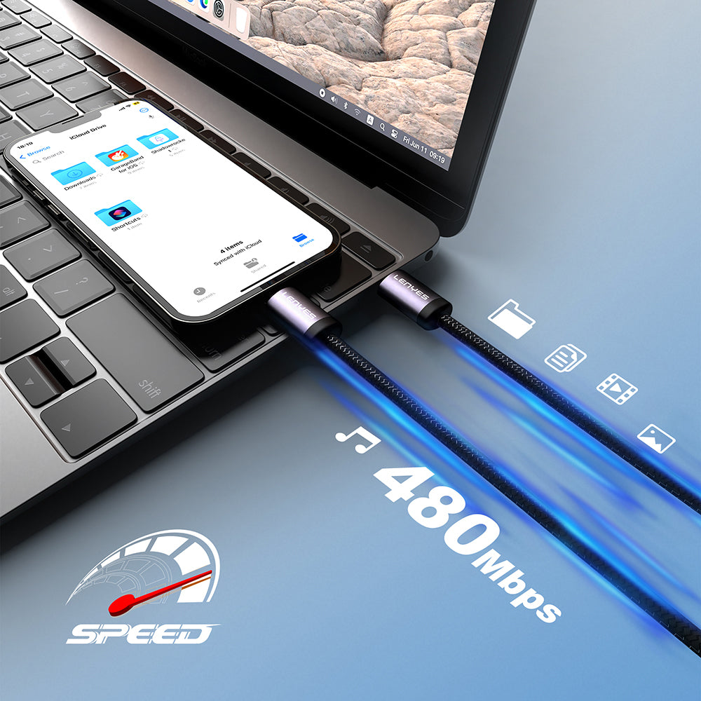 Lenyes LC537 Type-C to Lightning Hızlı Şarj Özellikli Örgülü Data ve Şarj Kablosu 27W 1M Siyah