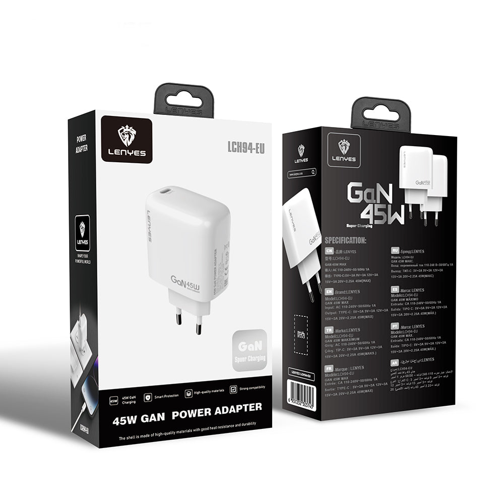 Lenyes LCH94 Type-C GaN Teknolojili PD Hızlı Şarj Özellikli Şarj Başlığı 45W Beyaz