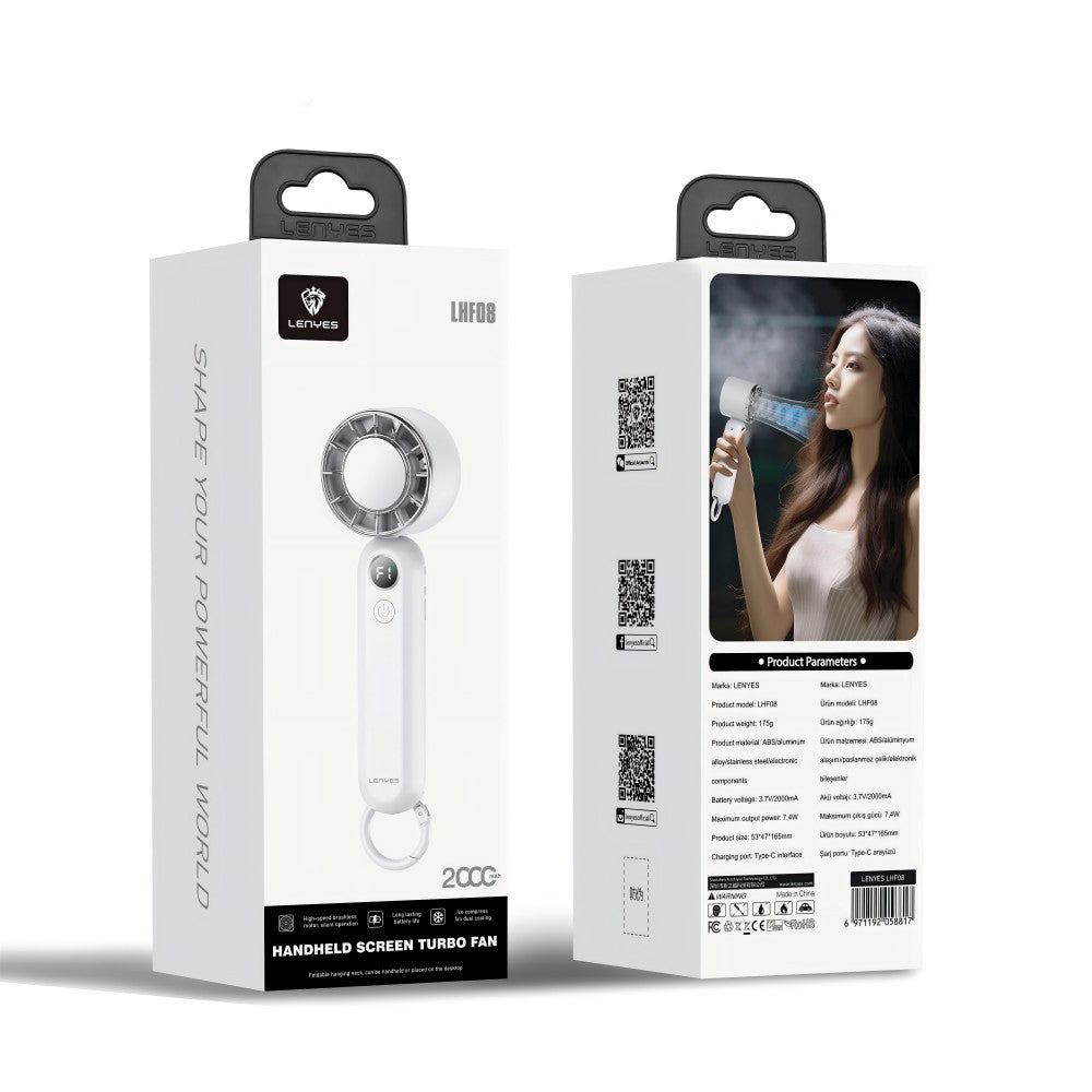 Lenyes LHF08 Katlanabilir Askılı Portatif Soğutucu El Fanı Beyaz