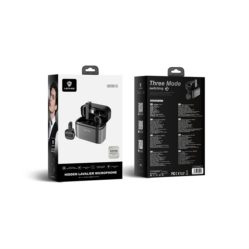 Lenyes LM209 Type-C Portlu Kablosuz Yaka Mikrofonu Siyah