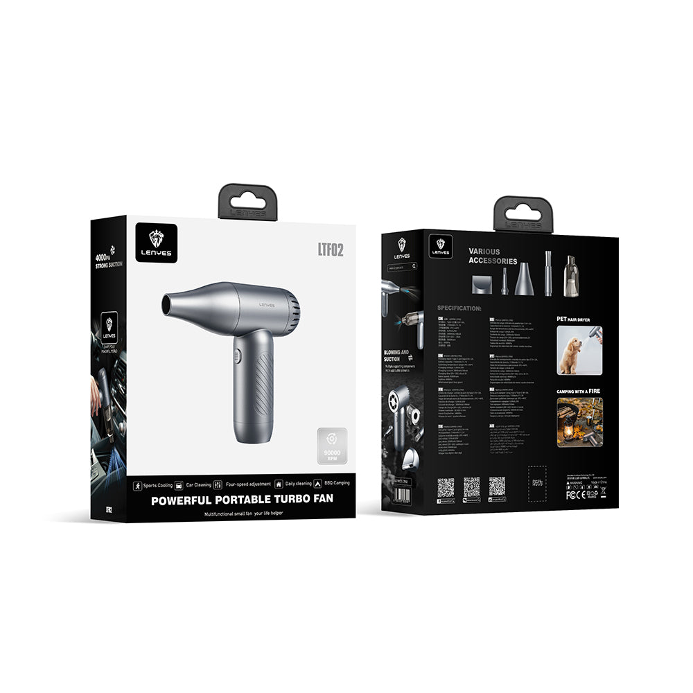 Lenyes LTF02 Dijital LED Göstergeli 4 Kademeli Çok Fonksiyonlu Turbo El Fanı Gri