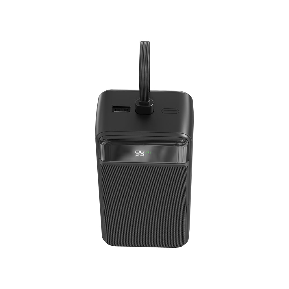 Lenyes PX355D Dijital LED Ekranlı Type-C ve Lightning Kablolu Powerbank 22.5W 30.000mAh Siyah
