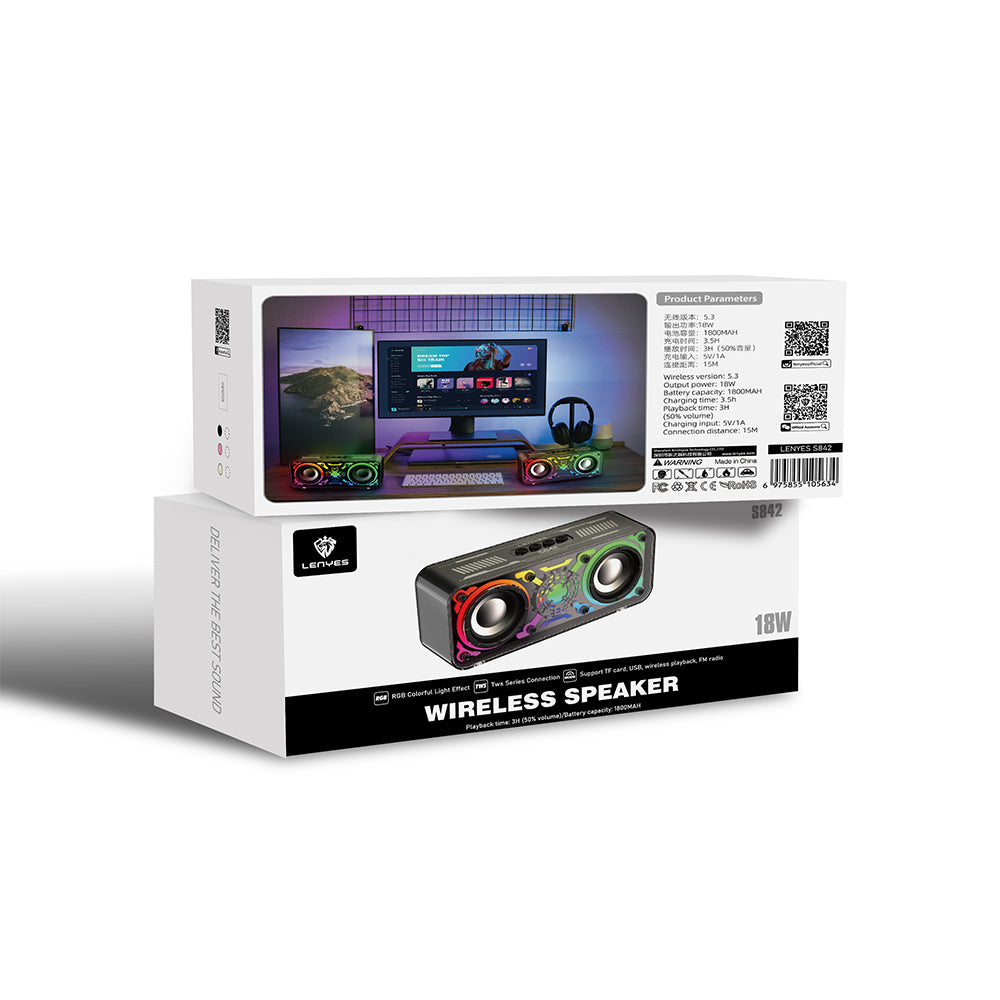 Lenyes S842 RGB Led Işıklı TWS Bluetooth Hoparlör v5.3 18W Bej