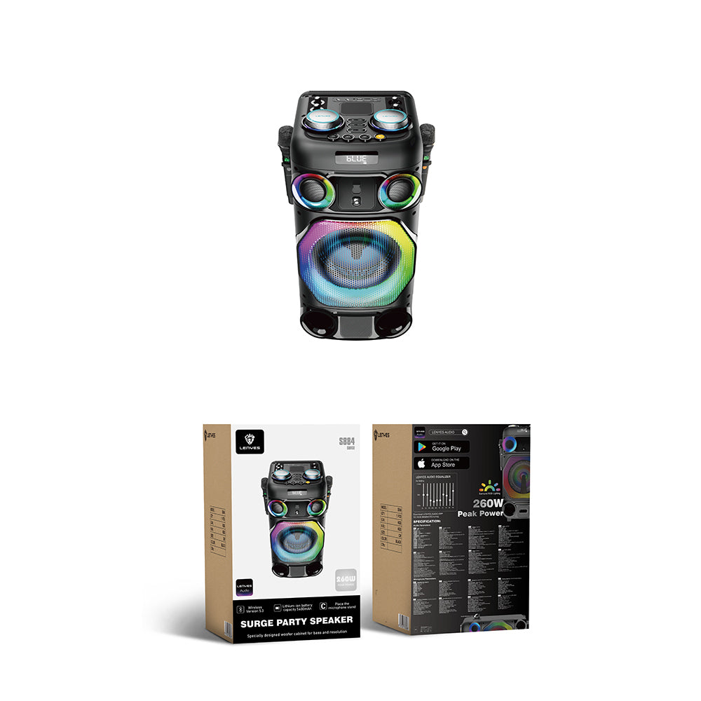 Lenyes S884 RGB Işıklı Çift Mikrofonlu Kablosuz TWS Bluetooth Speaker Hoparlör v5.3 Siyah