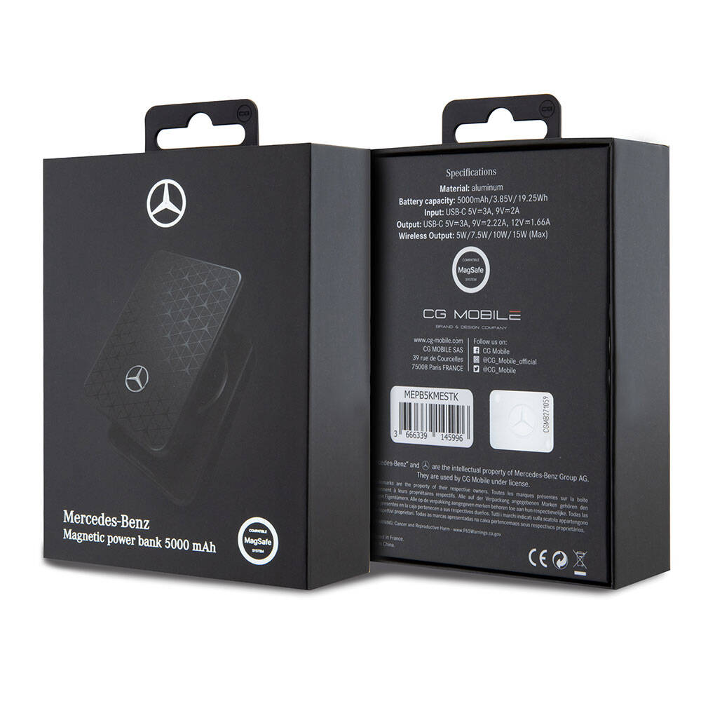 Mercedes Benz Led Işıklı Göstergeli Magsafe Magnetik Orjinal Lisanslı Powerbank 5000 Mah Siyah