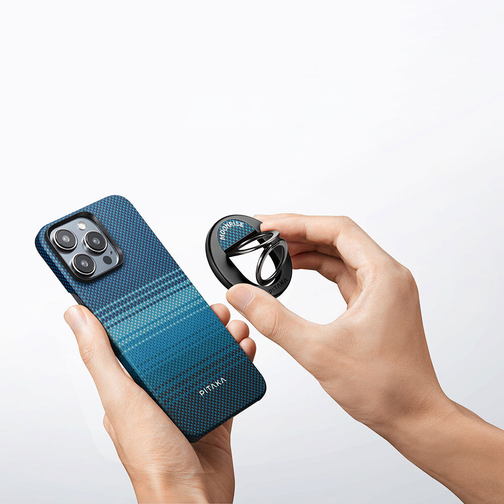 Pitaka Aramid Fiber Sunset Moonrise Serisi Moonrise MagEZ Grip 3 Magnetik Ring Stand Telefon Tutucu Mavi