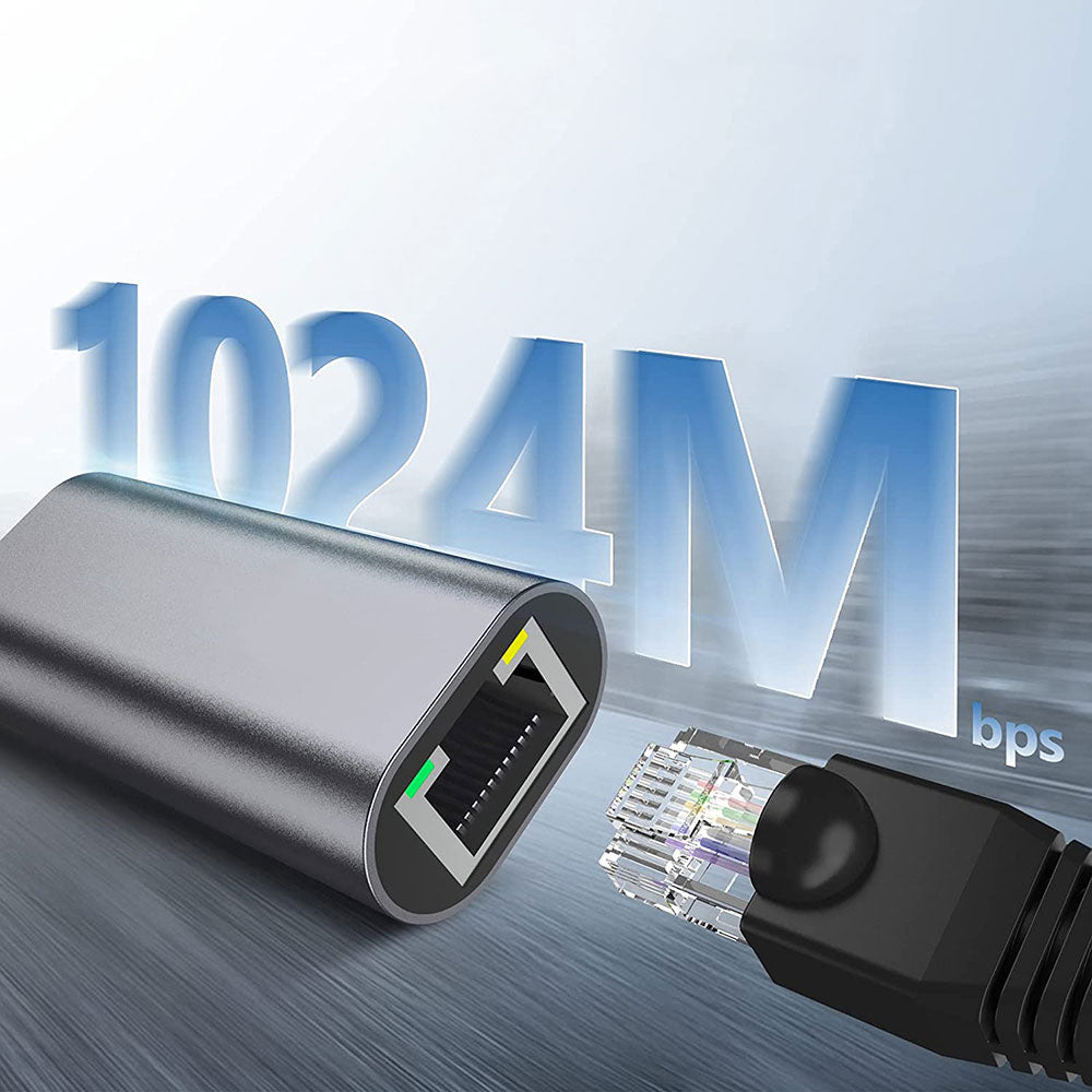 Qgeem QG04 Type-C to RJ45 Ethernet Dönüştürücü Kablo 1024Mbps 22cm Gri