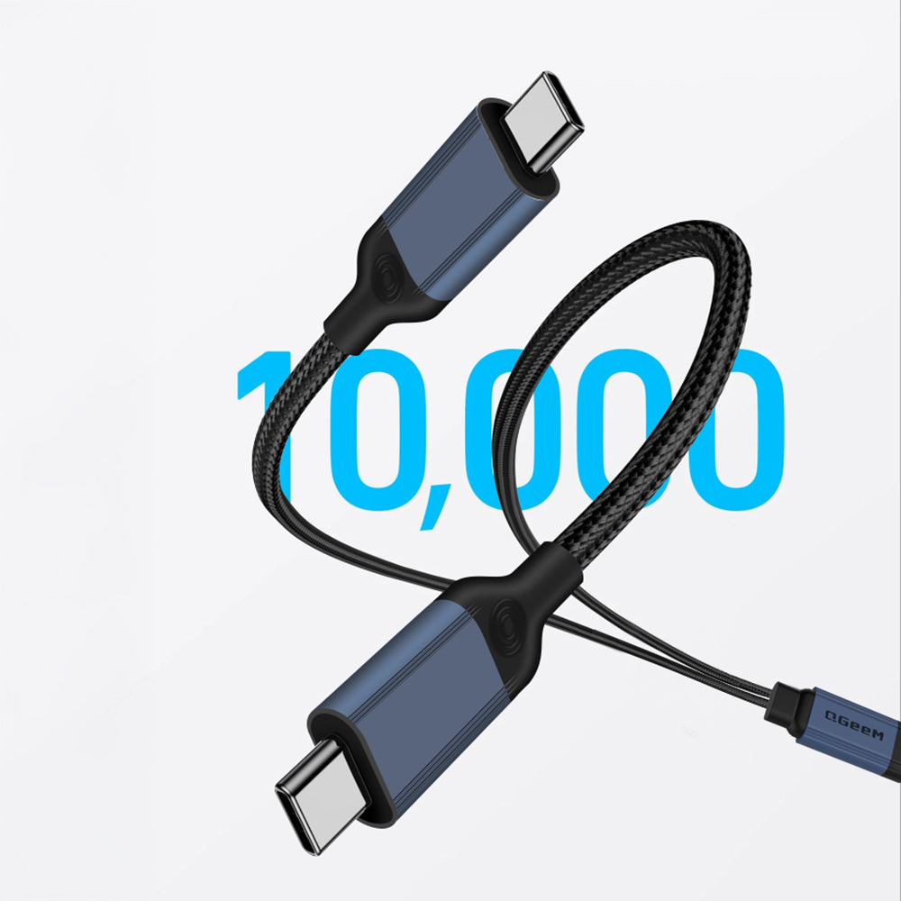 Qgeem Type-C to Type-C 2in1 Data Kablosu 140W 480Mbps 1.2M Siyah