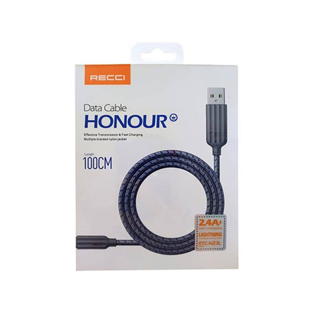 Recci RTC-N23L 2.4A Hızlı Şarj Özellikli Lightning to USB-A Kablo 1M Mavi