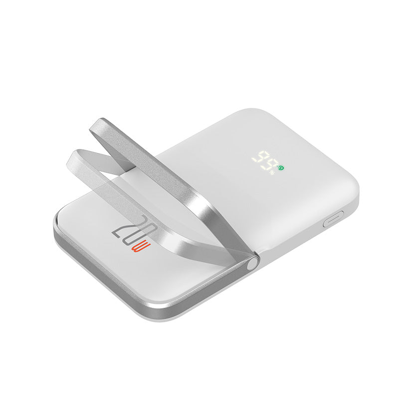 Recci W08 Metal Standlı 15W Magsafe Şarj Özellikli 20W PD Hızlı Şarj Powerbank 10000mAh Beyaz
