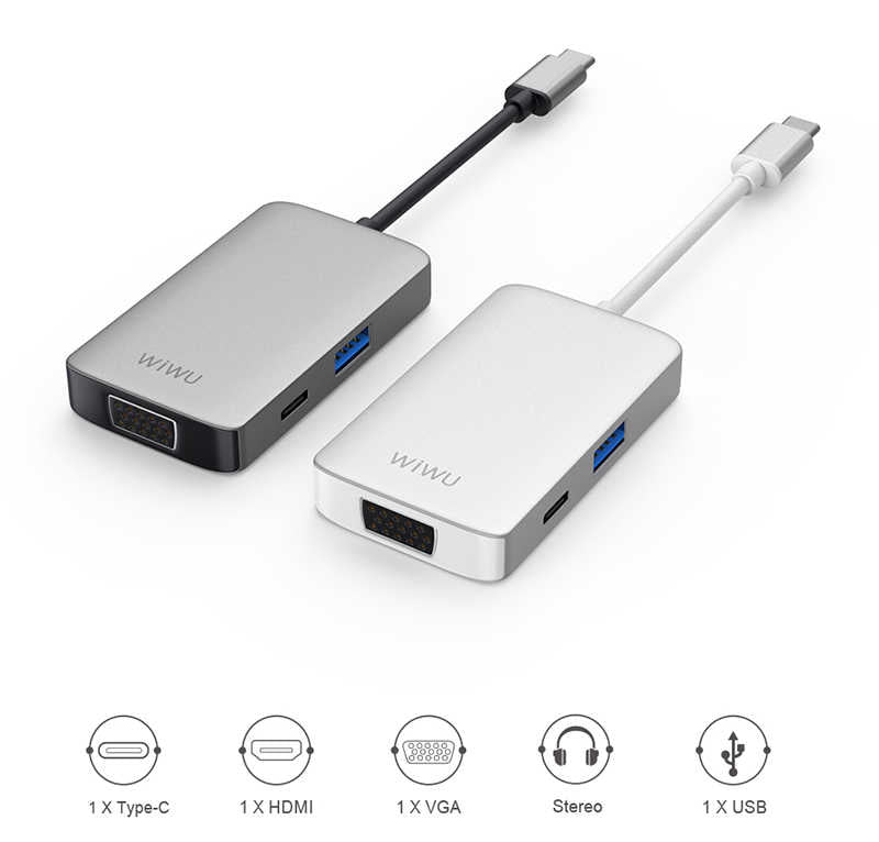 Wiwu Alpha 513HVP Type-C VGA Adaptörü Gümüş
