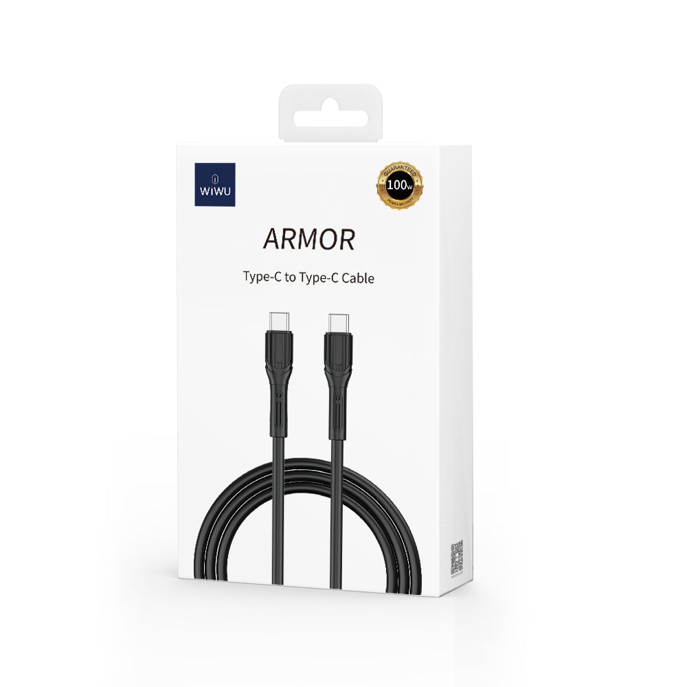 Wiwu Armor Wİ-C005 Kablo Ucu Korumalı Tasarım 100W Hızlı Şarj Özellikli Type-C To Type-C PD Kablo 1M Beyaz